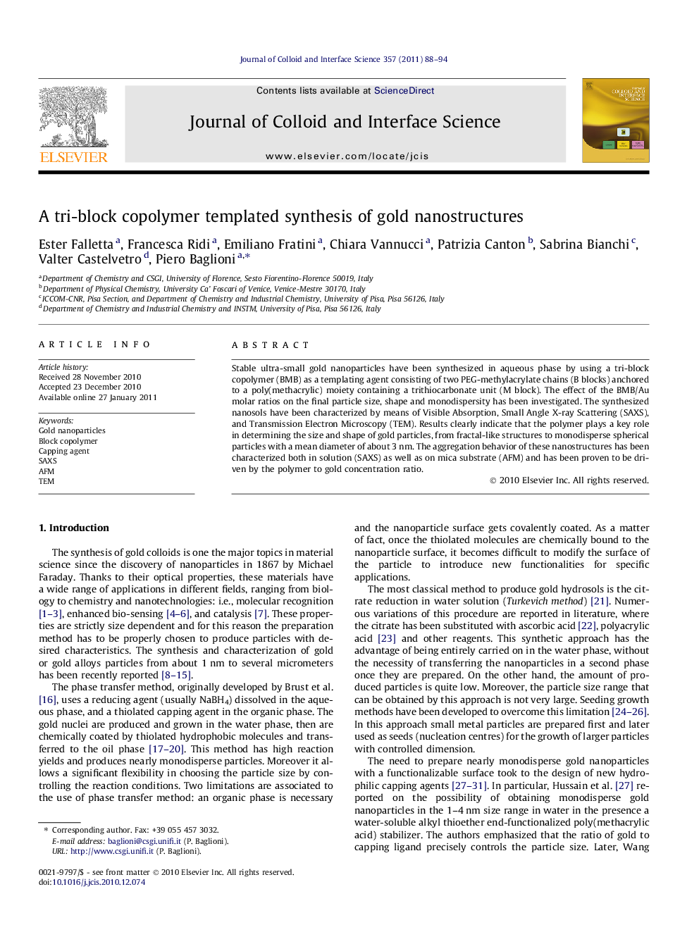 A tri-block copolymer templated synthesis of gold nanostructures