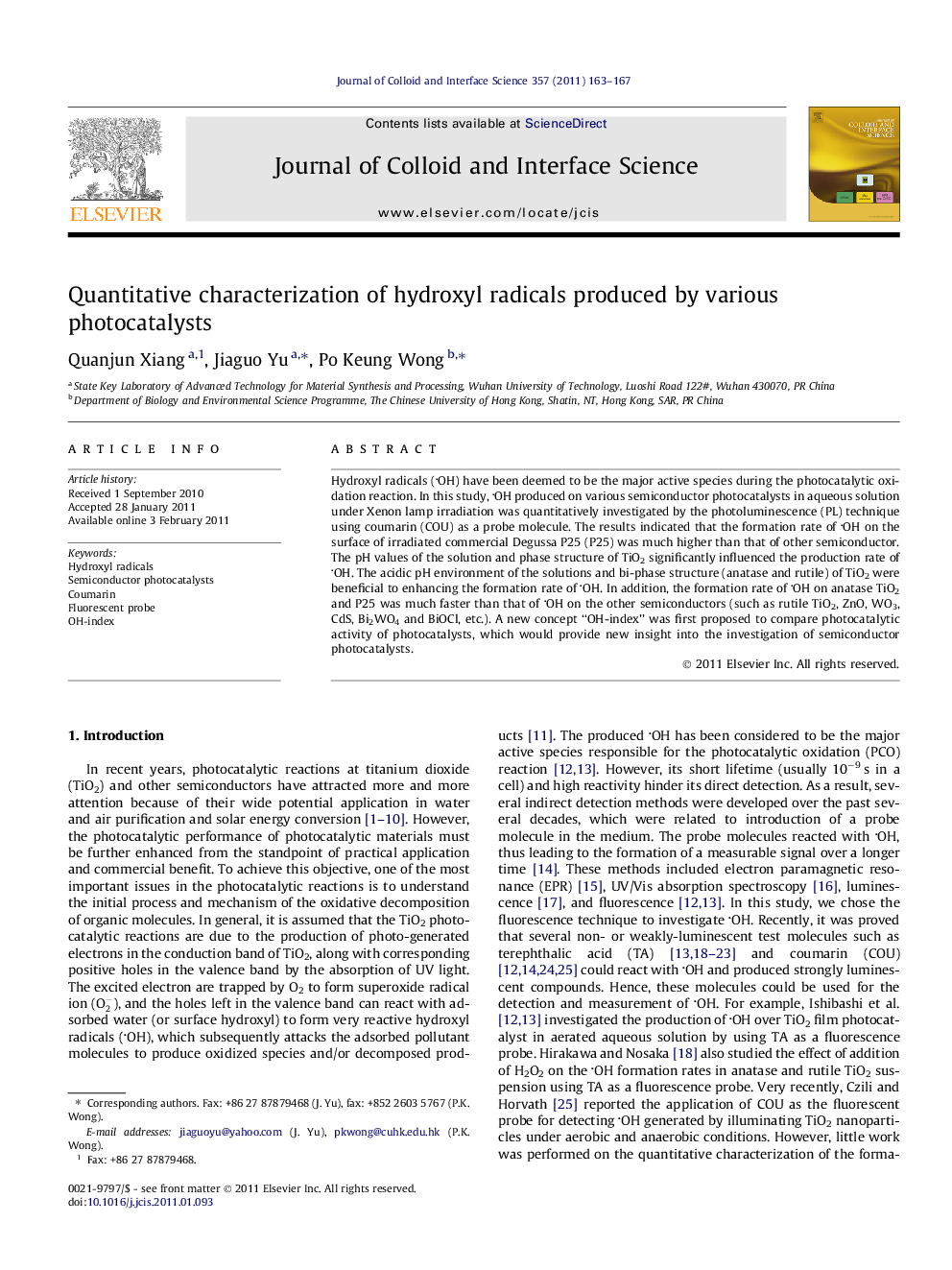 Quantitative characterization of hydroxyl radicals produced by various photocatalysts