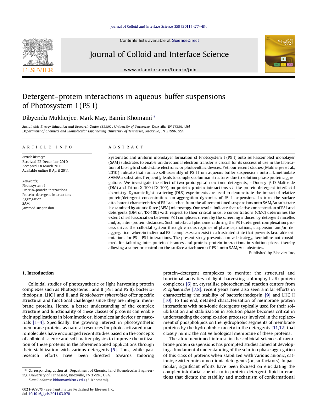 Detergent–protein interactions in aqueous buffer suspensions of Photosystem I (PS I)