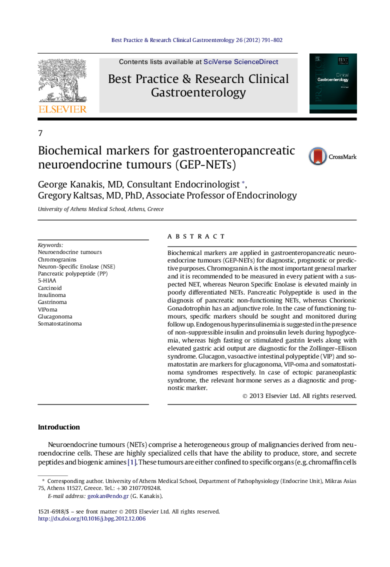 7Biochemical markers for gastroenteropancreatic neuroendocrine tumours (GEP-NETs)