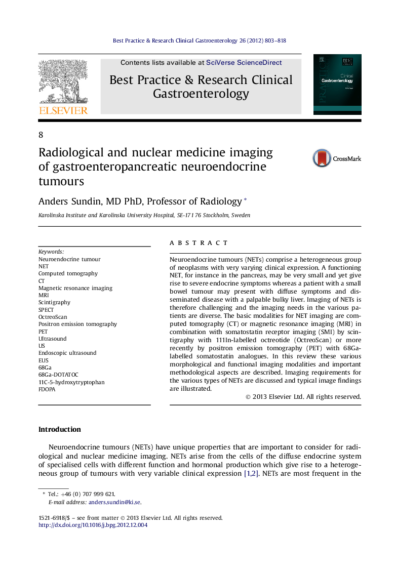 8Radiological and nuclear medicine imaging of gastroenteropancreatic neuroendocrine tumours