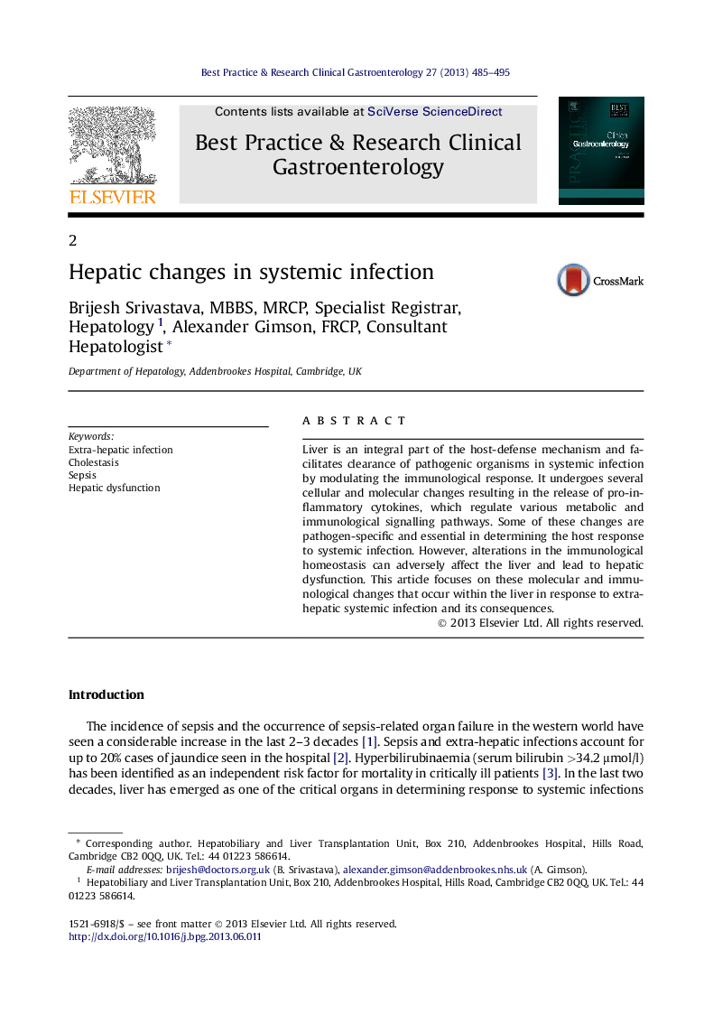 2Hepatic changes in systemic infection