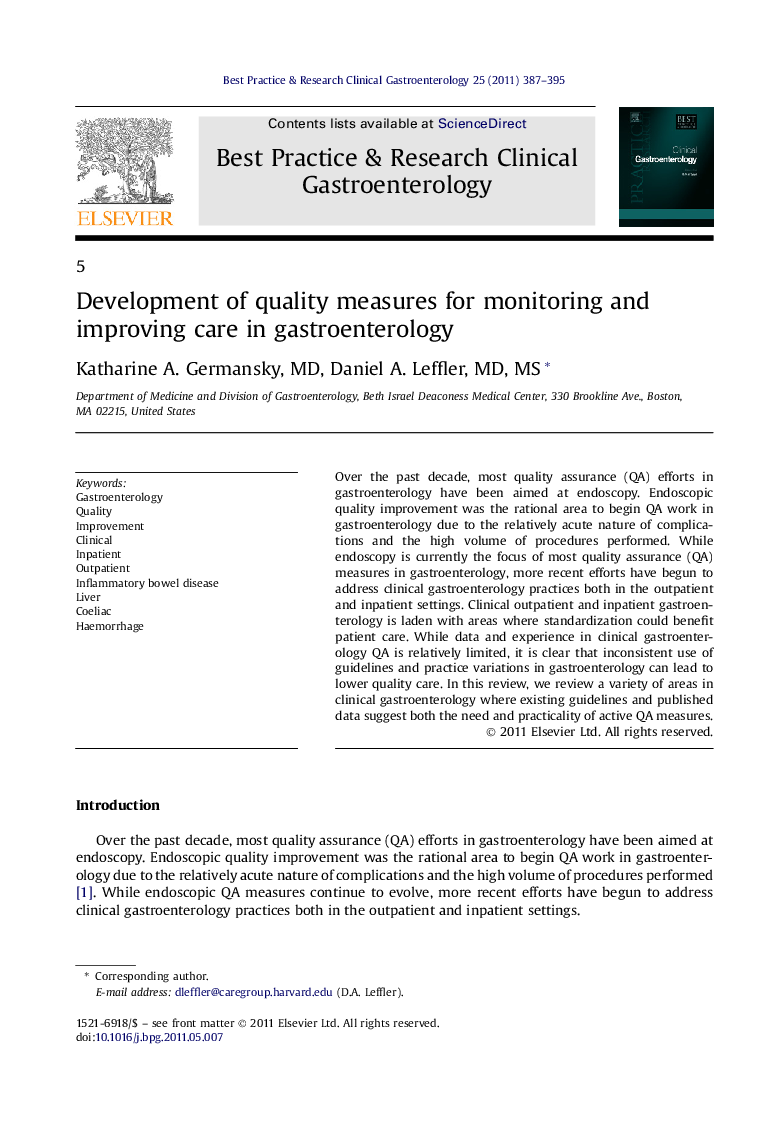 5Development of quality measures for monitoring and improving care in gastroenterology