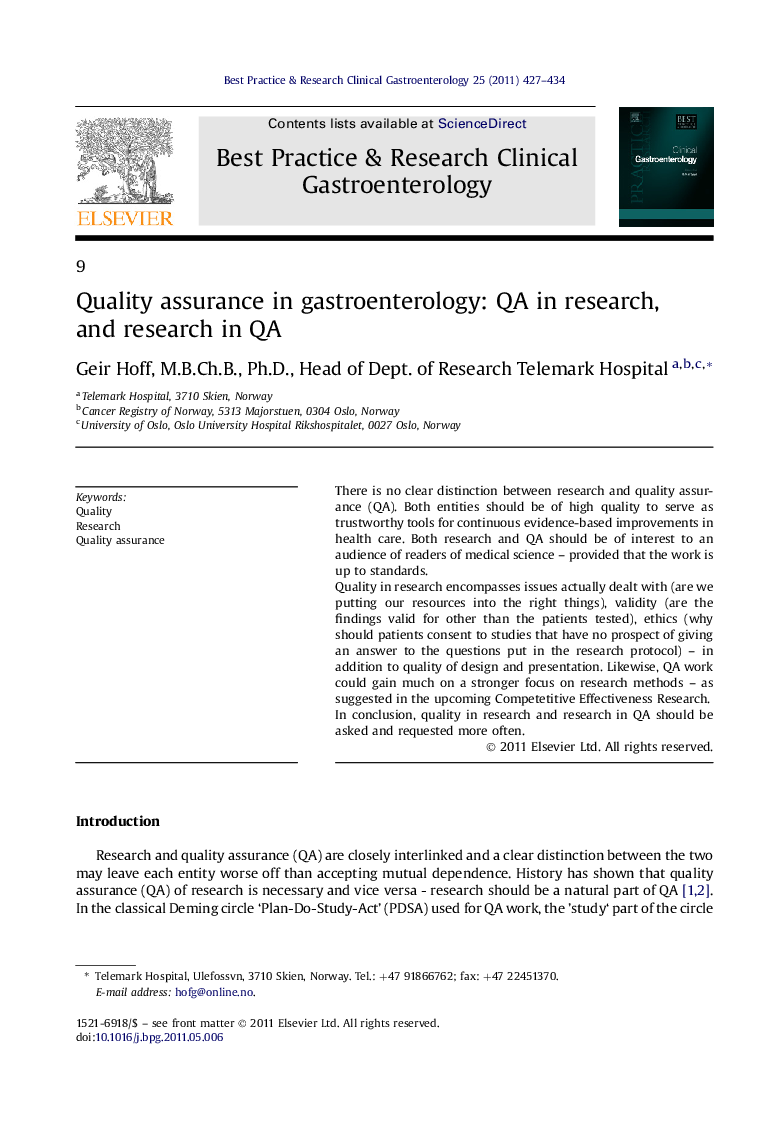 9Quality assurance in gastroenterology: QA in research, and research in QA