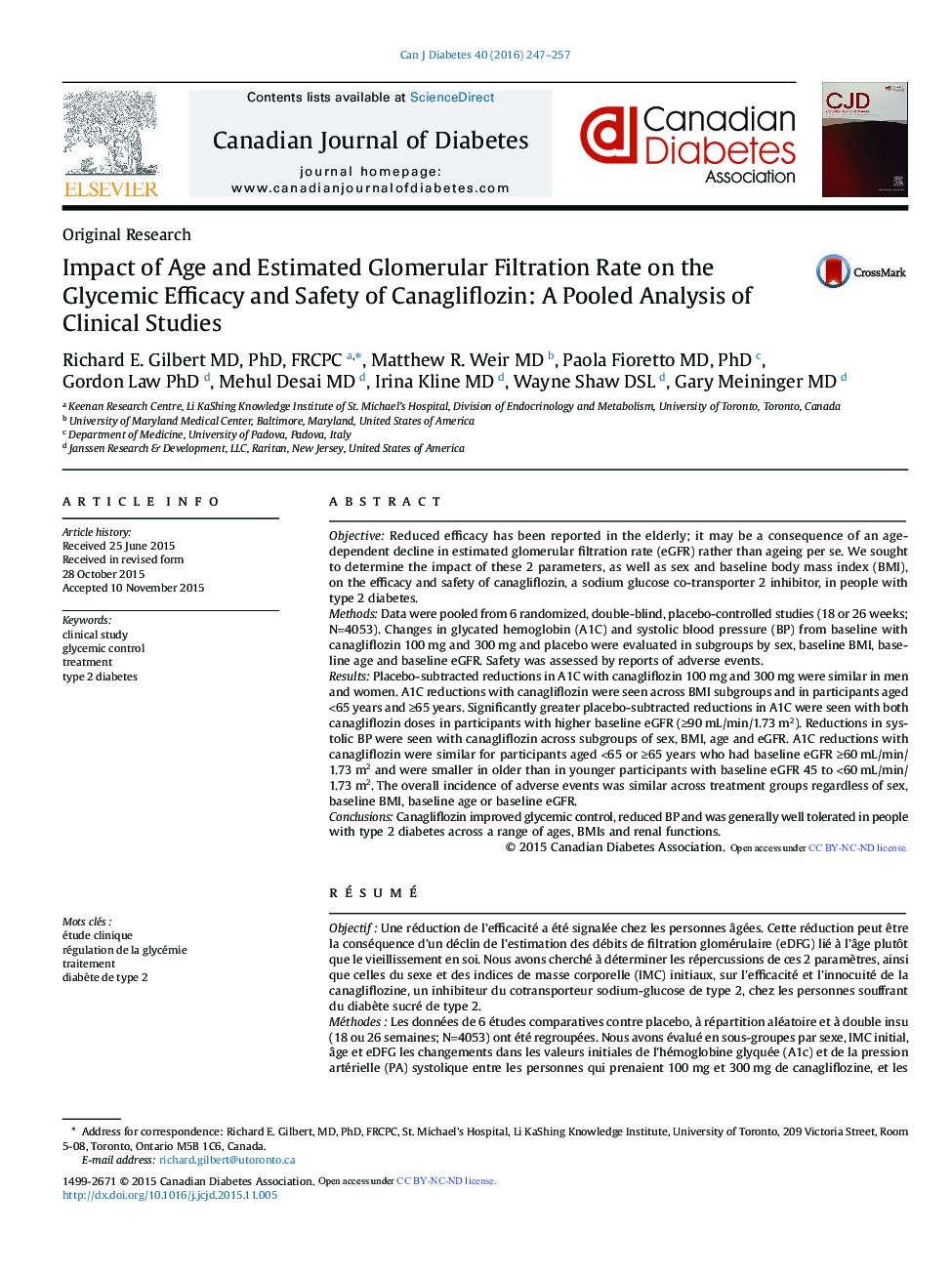 Original ResearchImpact of Age and Estimated Glomerular Filtration Rate on the Glycemic Efficacy and Safety of Canagliflozin: A Pooled Analysis of Clinical Studies