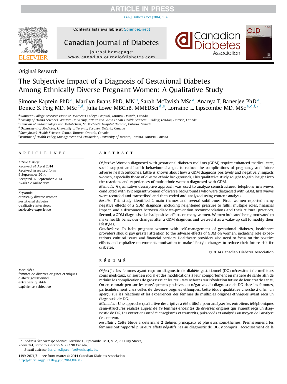 The Subjective Impact of a Diagnosis of Gestational Diabetes Among Ethnically Diverse Pregnant Women: A Qualitative Study