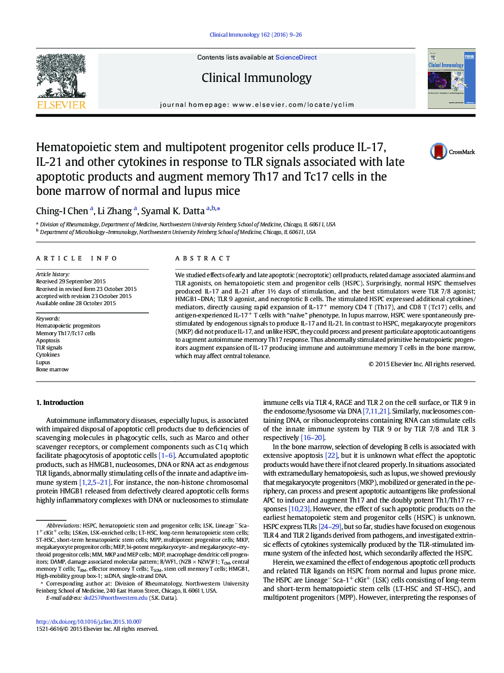 Hematopoietic stem and multipotent progenitor cells produce IL-17, IL-21 and other cytokines in response to TLR signals associated with late apoptotic products and augment memory Th17 and Tc17 cells in the bone marrow of normal and lupus mice