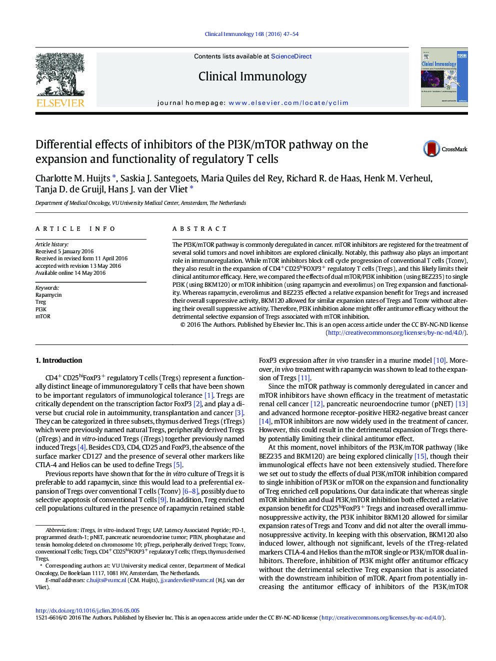 Differential effects of inhibitors of the PI3K/mTOR pathway on the expansion and functionality of regulatory T cells