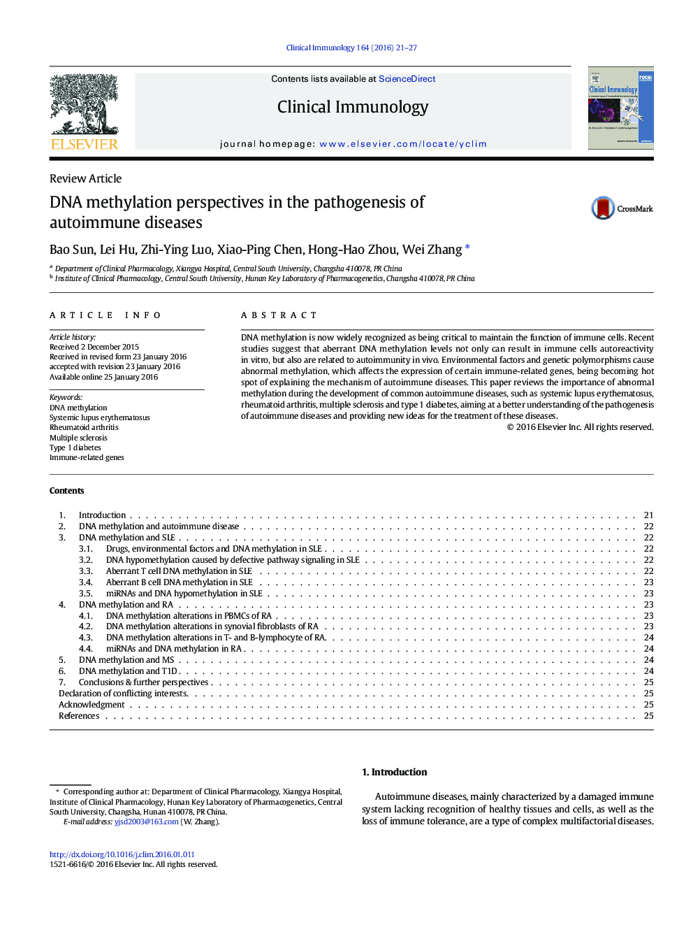 Review ArticleDNA methylation perspectives in the pathogenesis of autoimmune diseases