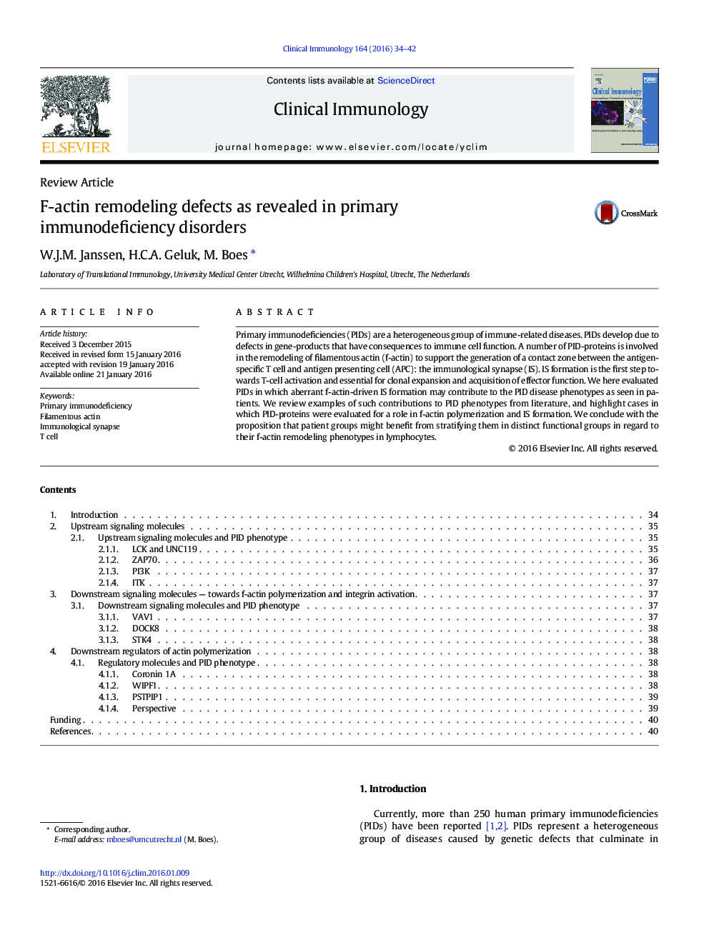 Review ArticleF-actin remodeling defects as revealed in primary immunodeficiency disorders