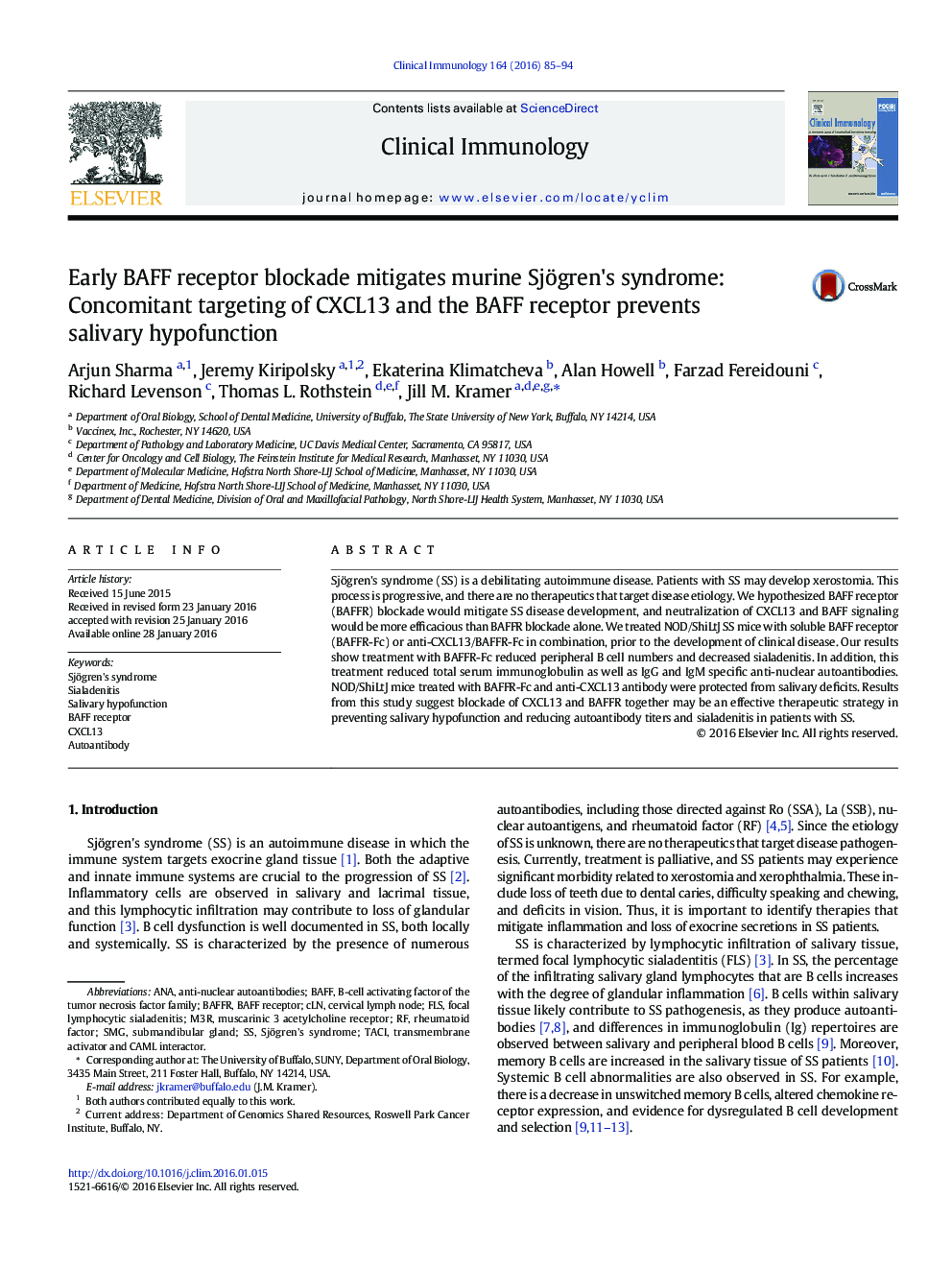 Early BAFF receptor blockade mitigates murine Sjögren's syndrome: Concomitant targeting of CXCL13 and the BAFF receptor prevents salivary hypofunction