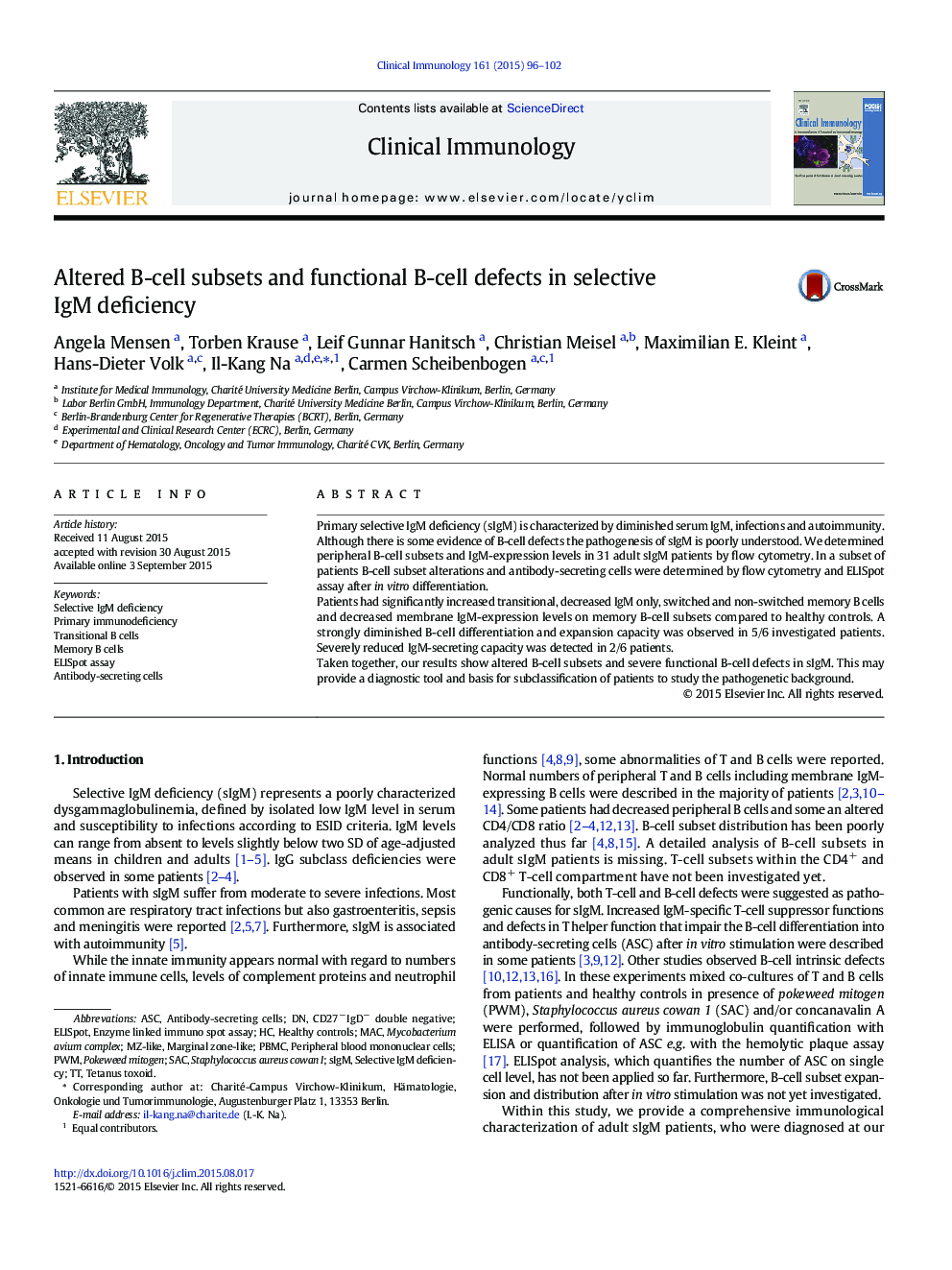 Altered B-cell subsets and functional B-cell defects in selective IgM deficiency