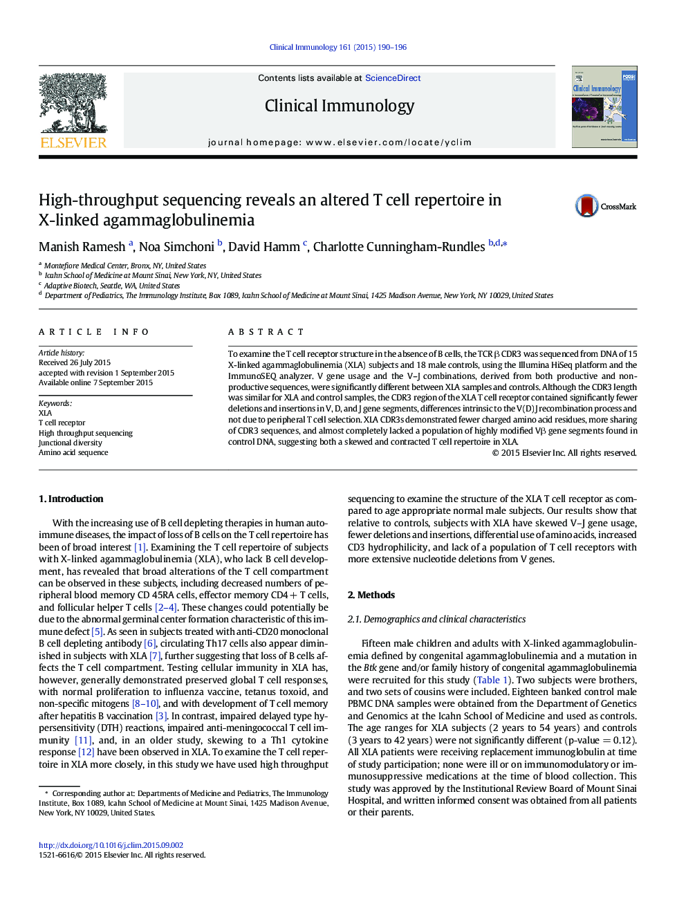 High-throughput sequencing reveals an altered T cell repertoire in X-linked agammaglobulinemia