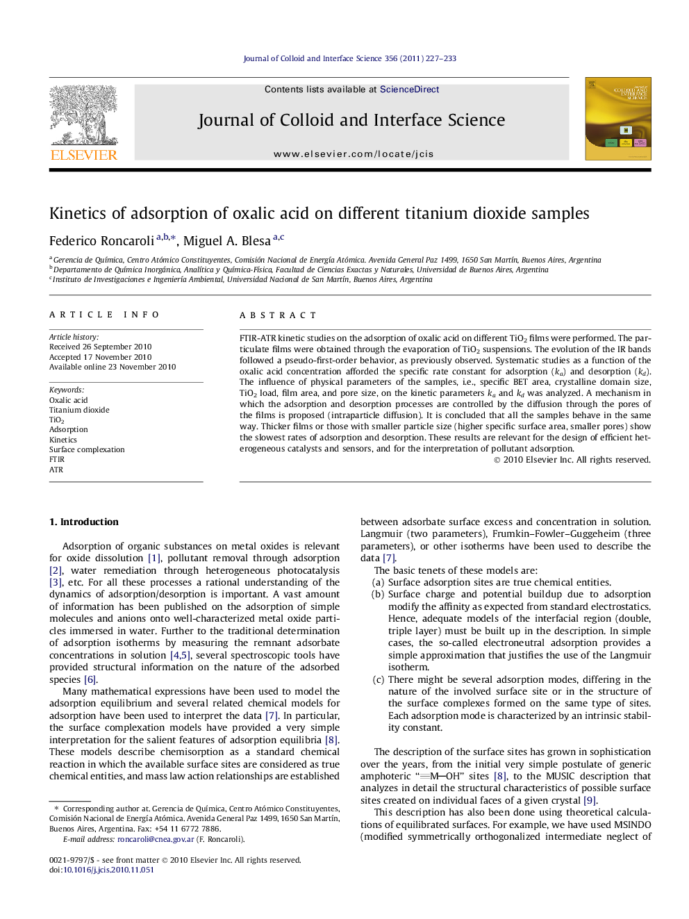 Kinetics of adsorption of oxalic acid on different titanium dioxide samples