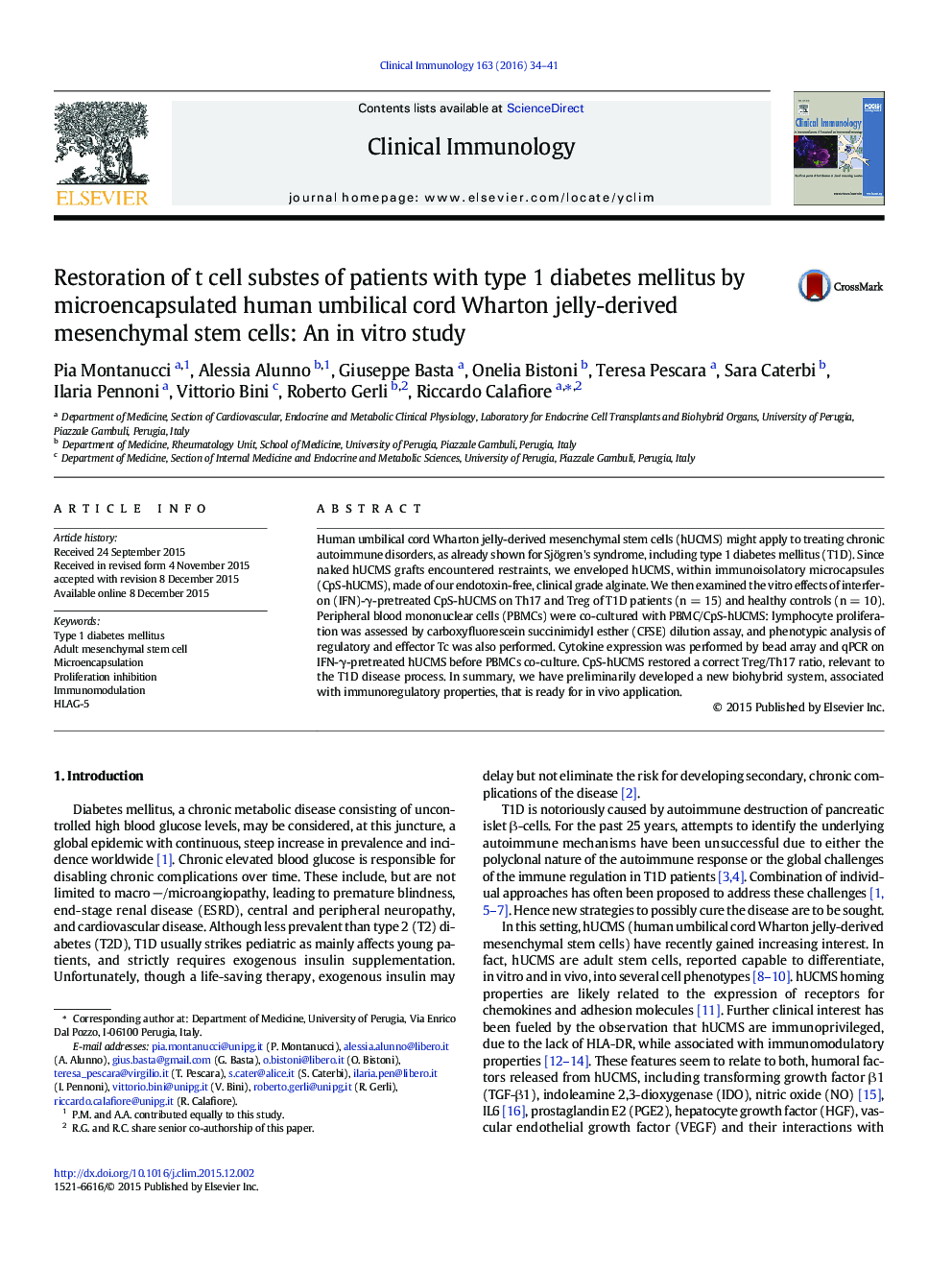 Restoration of t cell substes of patients with type 1 diabetes mellitus by microencapsulated human umbilical cord Wharton jelly-derived mesenchymal stem cells: An in vitro study