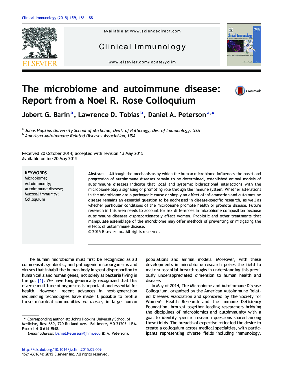 The microbiome and autoimmune disease: Report from a Noel R. Rose Colloquium