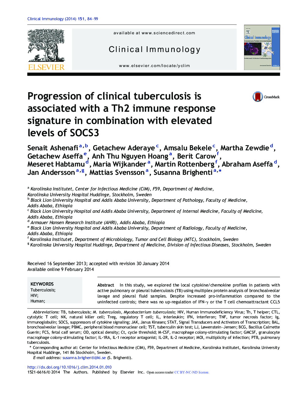 Progression of clinical tuberculosis is associated with a Th2 immune response signature in combination with elevated levels of SOCS3