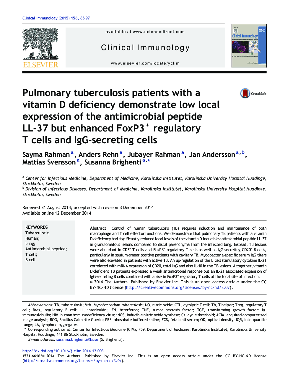 Pulmonary tuberculosis patients with a vitamin D deficiency demonstrate low local expression of the antimicrobial peptide LL-37 but enhanced FoxP3+ regulatory T cells and IgG-secreting cells