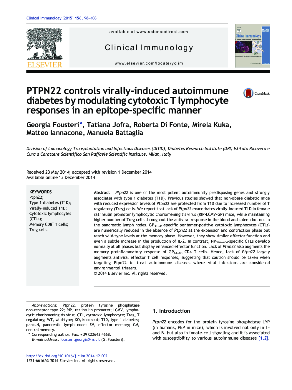 PTPN22 controls virally-induced autoimmune diabetes by modulating cytotoxic T lymphocyte responses in an epitope-specific manner