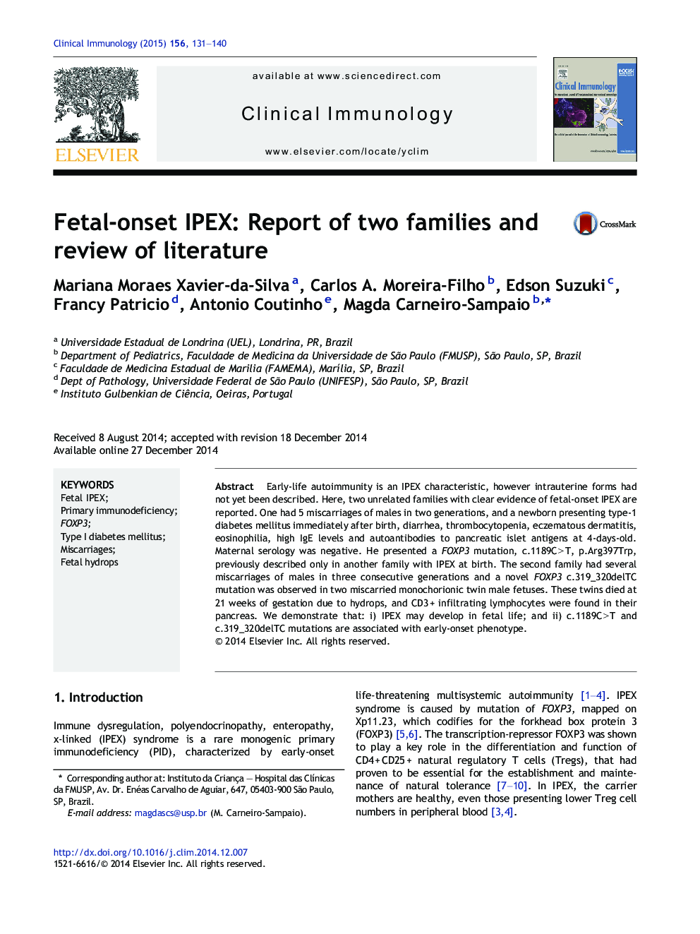 Fetal-onset IPEX: Report of two families and review of literature