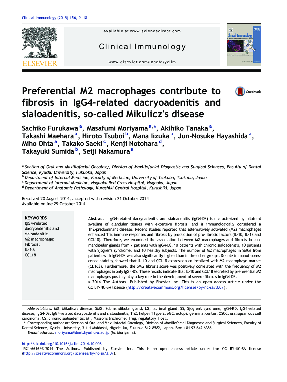 Preferential M2 macrophages contribute to fibrosis in IgG4-related dacryoadenitis and sialoadenitis, so-called Mikulicz's disease