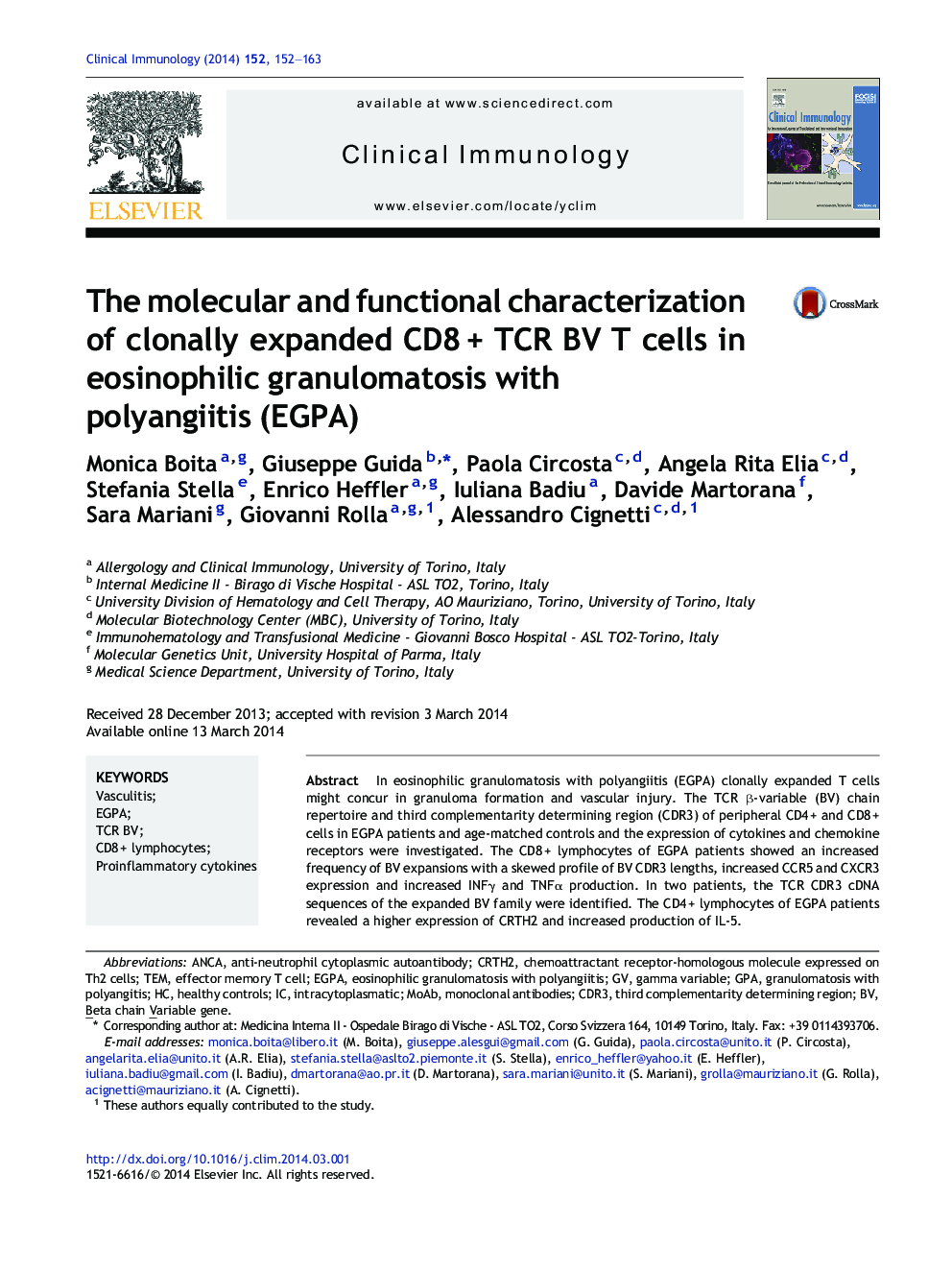 The molecular and functional characterization of clonally expanded CD8Â + TCR BV T cells in eosinophilic granulomatosis with polyangiitis (EGPA)