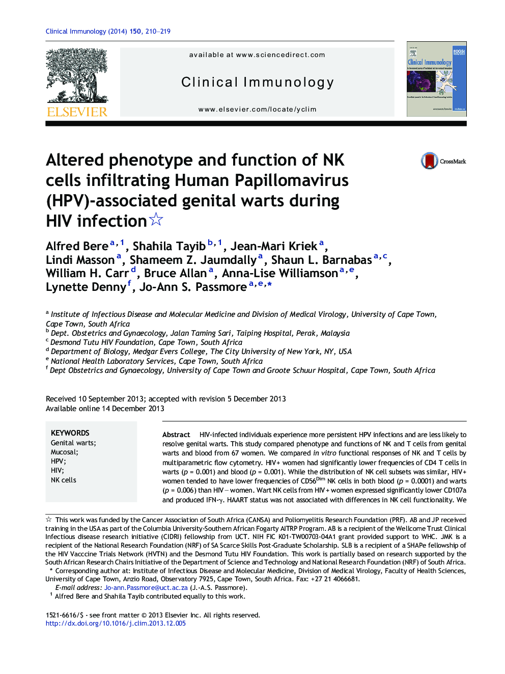 Altered phenotype and function of NK cells infiltrating Human Papillomavirus (HPV)-associated genital warts during HIV infection