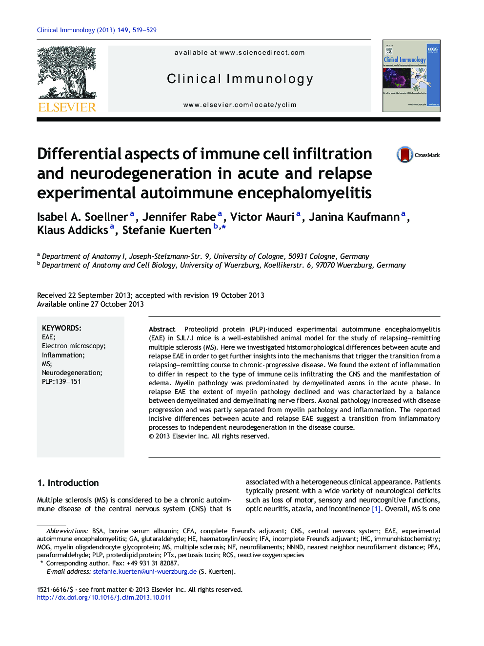 Differential aspects of immune cell infiltration and neurodegeneration in acute and relapse experimental autoimmune encephalomyelitis