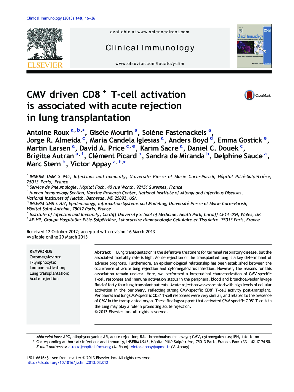 CMV driven CD8+ T-cell activation is associated with acute rejection in lung transplantation