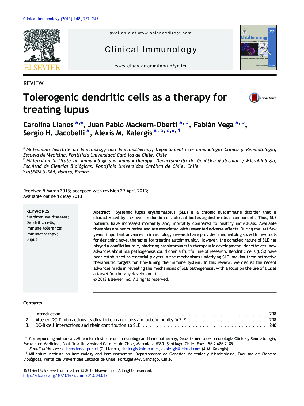 ReviewTolerogenic dendritic cells as a therapy for treating lupus