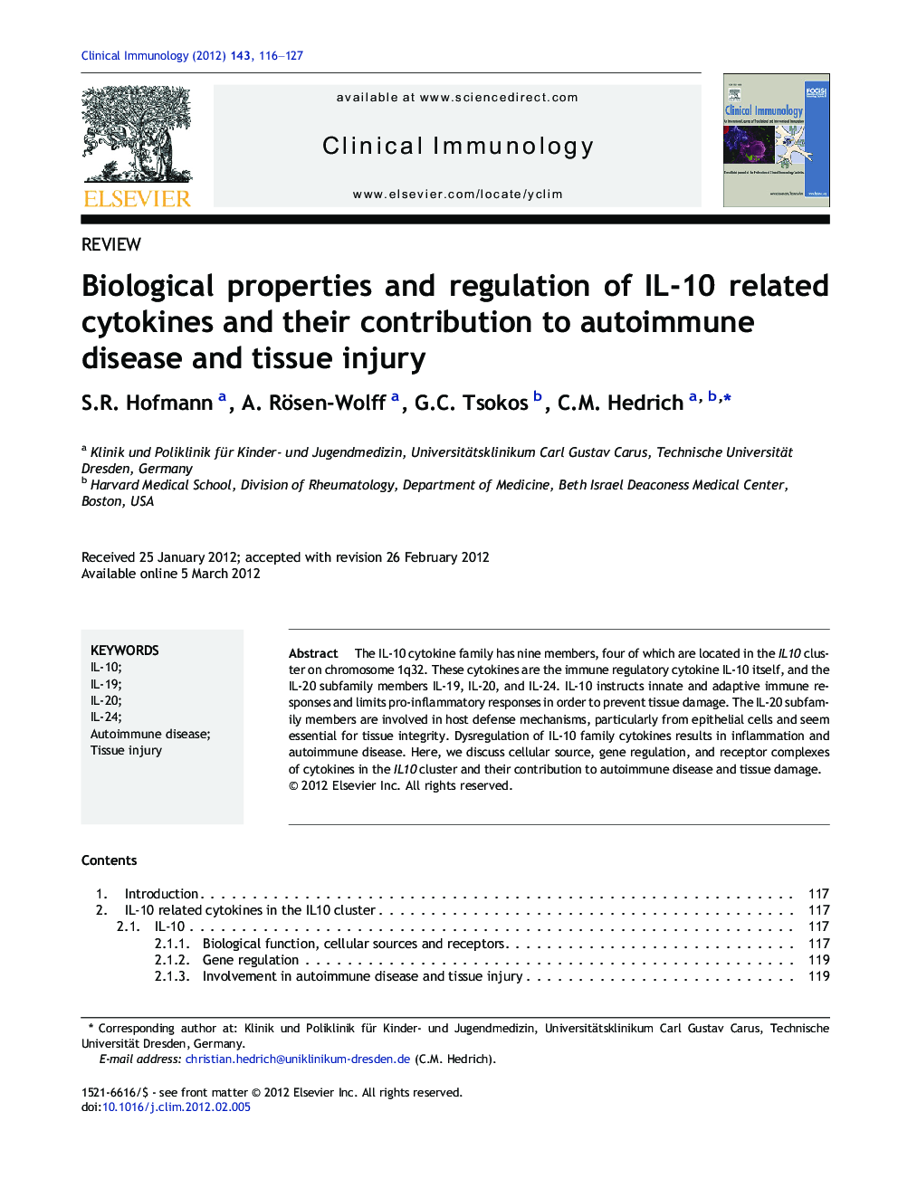 REVIEWBiological properties and regulation of IL-10 related cytokines and their contribution to autoimmune disease and tissue injury