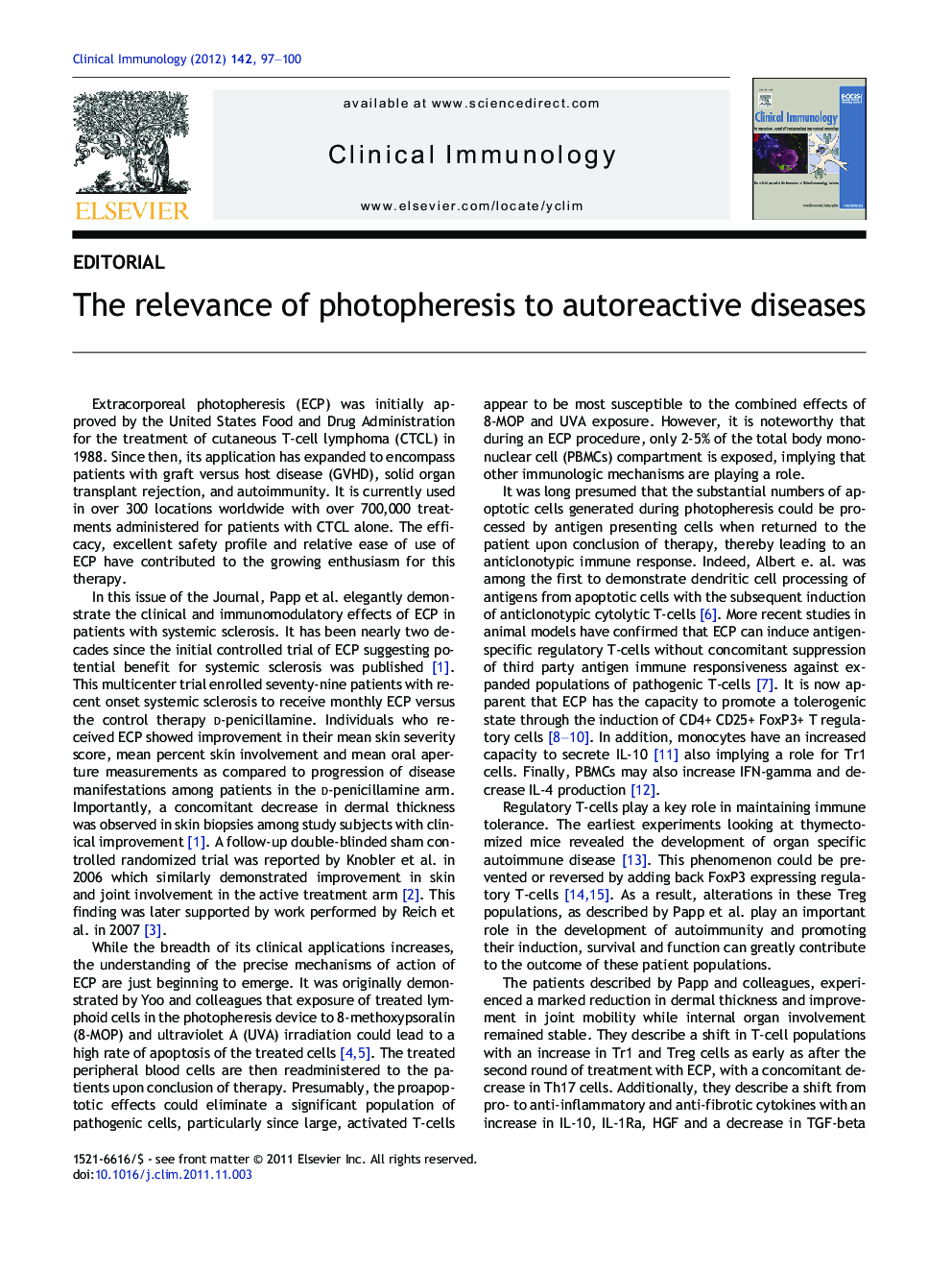 The relevance of photopheresis to autoreactive diseases