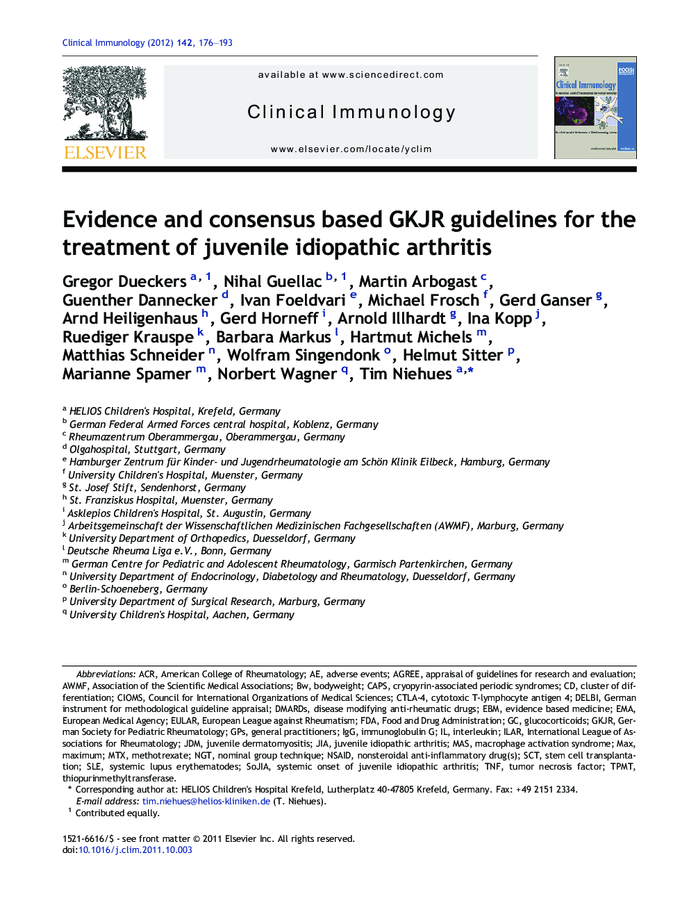 Evidence and consensus based GKJR guidelines for the treatment of juvenile idiopathic arthritis