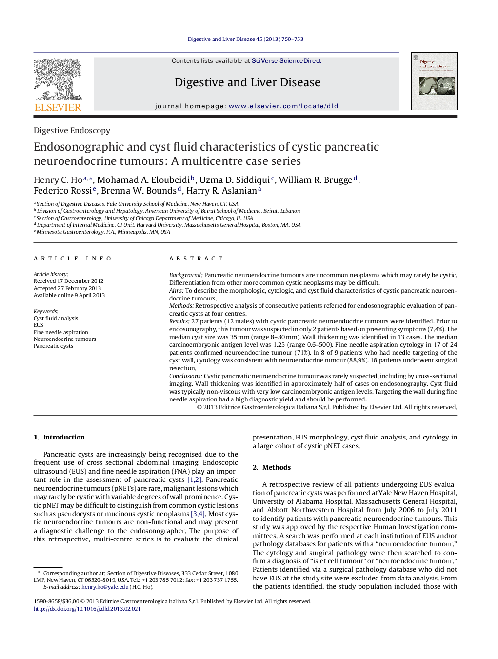 Digestive EndoscopyEndosonographic and cyst fluid characteristics of cystic pancreatic neuroendocrine tumours: A multicentre case series