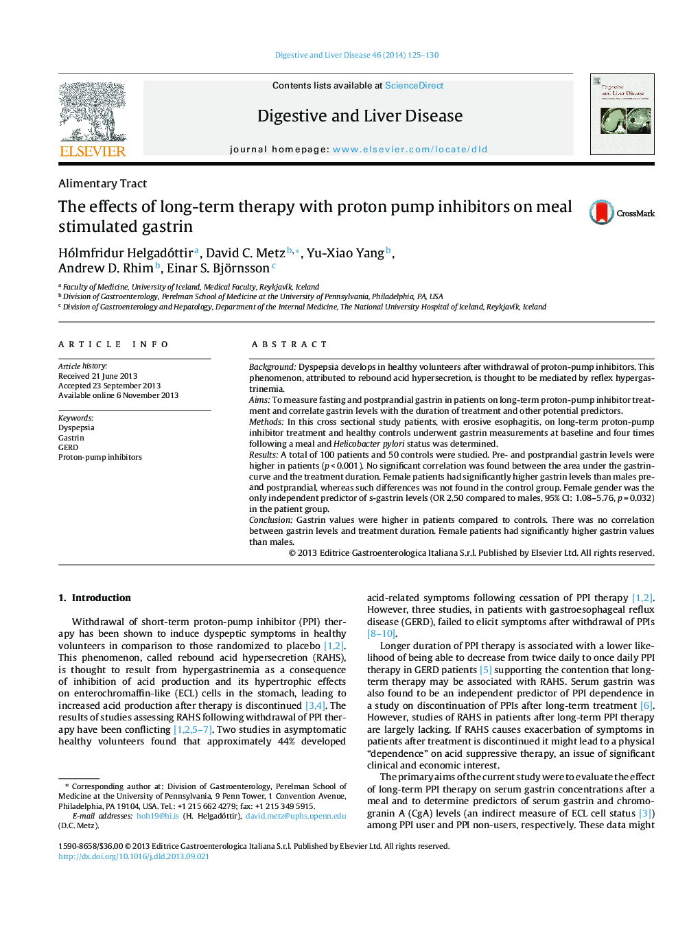 Alimentary TractThe effects of long-term therapy with proton pump inhibitors on meal stimulated gastrin