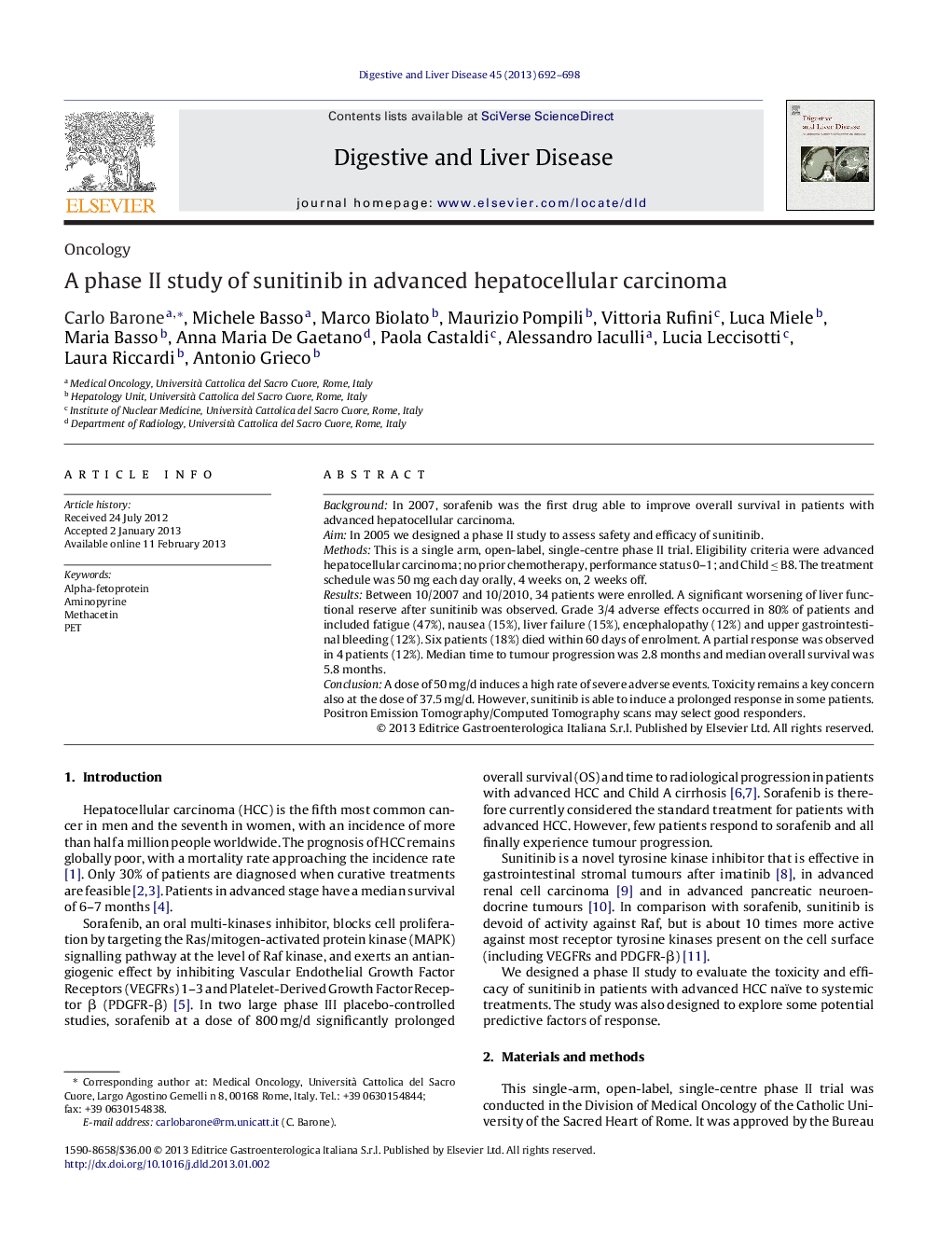 A phase II study of sunitinib in advanced hepatocellular carcinoma