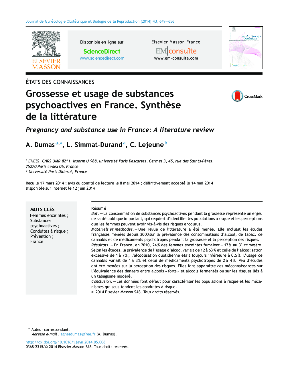 Grossesse et usage de substances psychoactives en France. SynthÃ¨se de la littérature