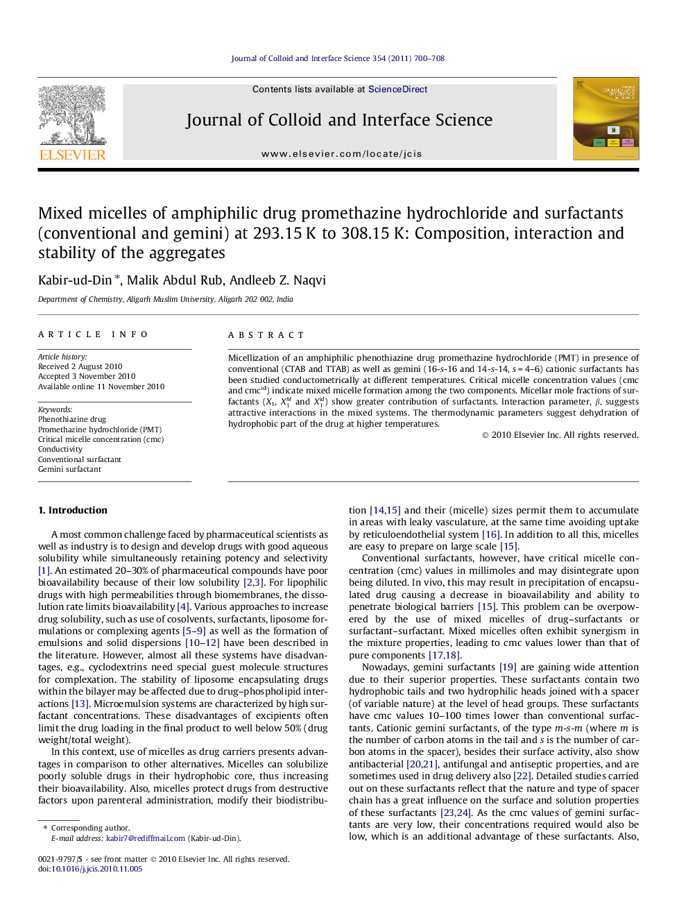 Mixed micelles of amphiphilic drug promethazine hydrochloride and surfactants (conventional and gemini) at 293.15 K to 308.15 K: Composition, interaction and stability of the aggregates