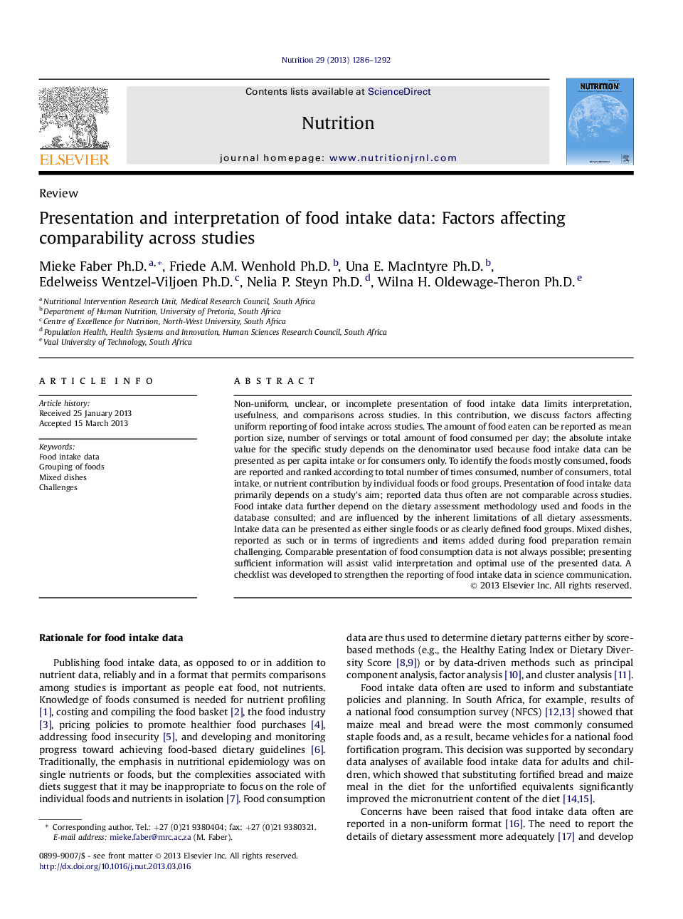 ReviewPresentation and interpretation of food intake data: Factors affecting comparability across studies