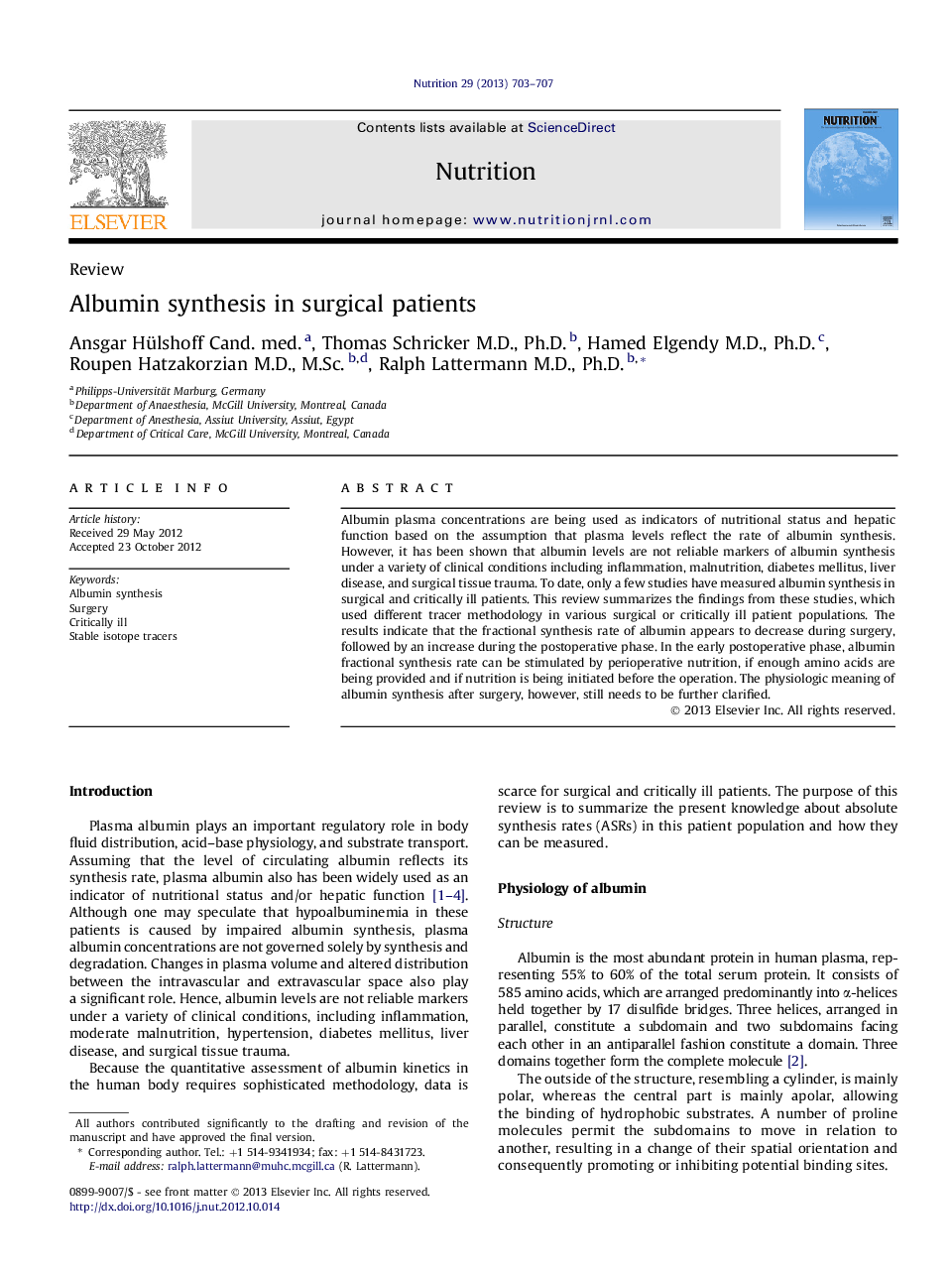 ReviewAlbumin synthesis in surgical patients