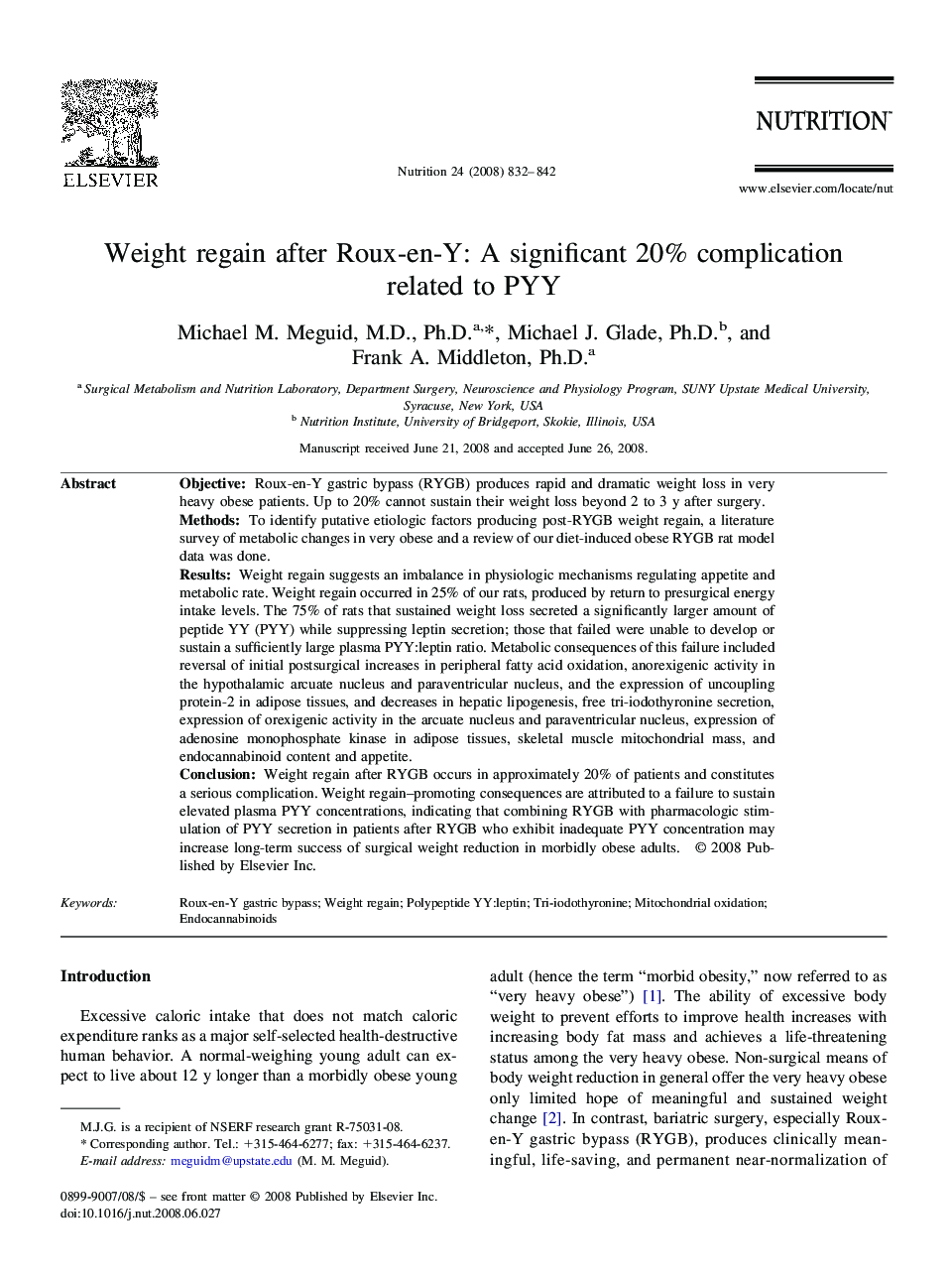 Weight regain after Roux-en-Y: A significant 20% complication related to PYY