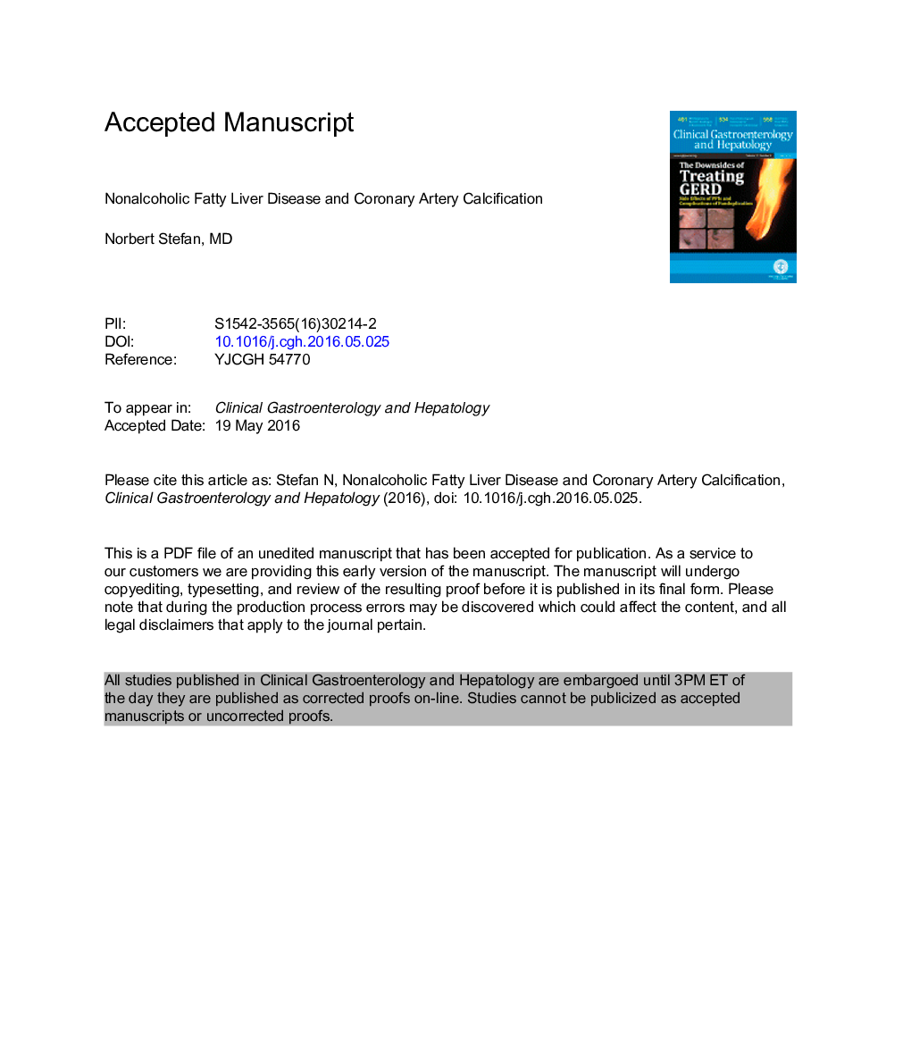 Nonalcoholic Fatty Liver Disease and Coronary Artery Calcification