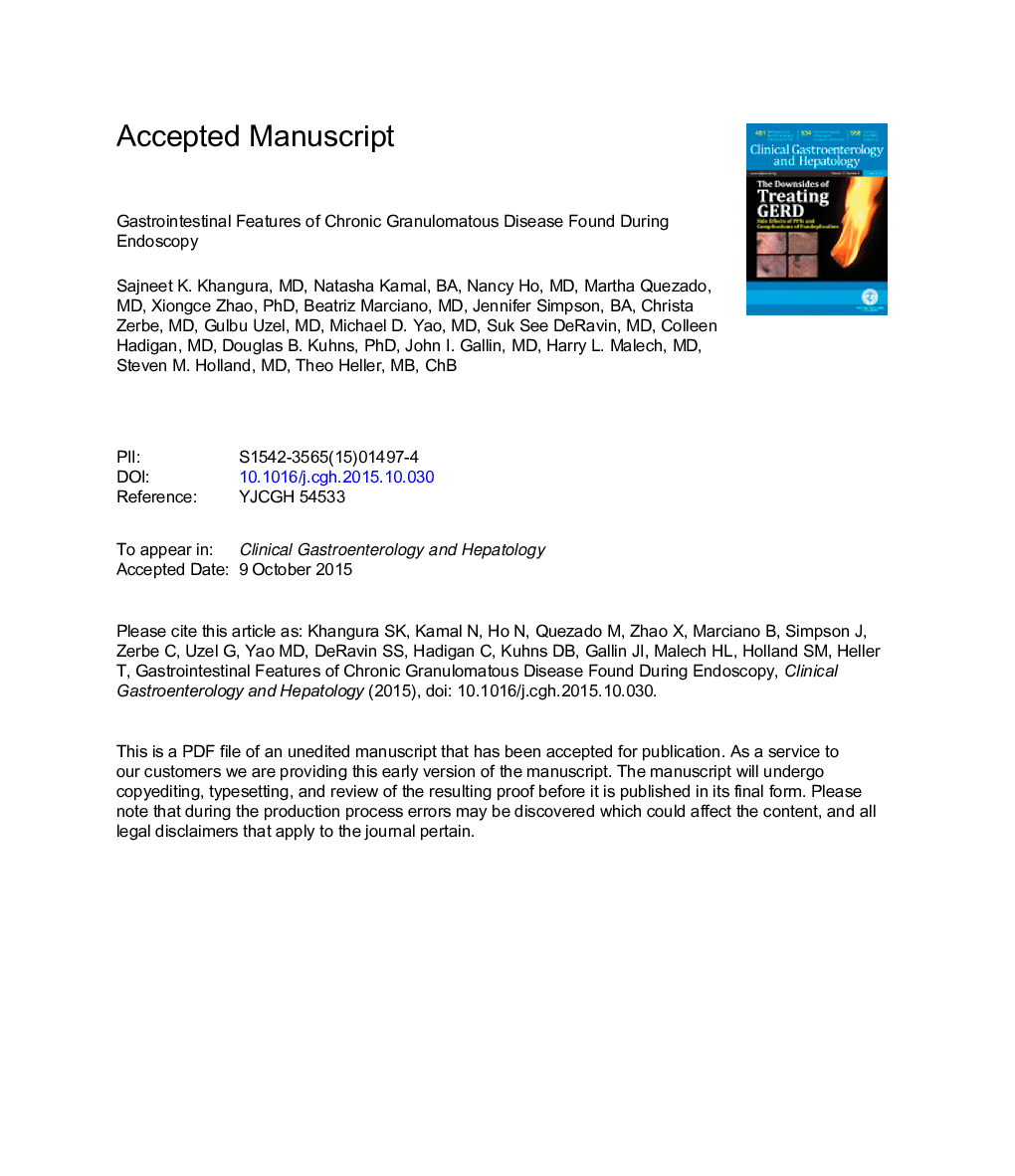 Gastrointestinal Features of Chronic Granulomatous Disease Found During Endoscopy