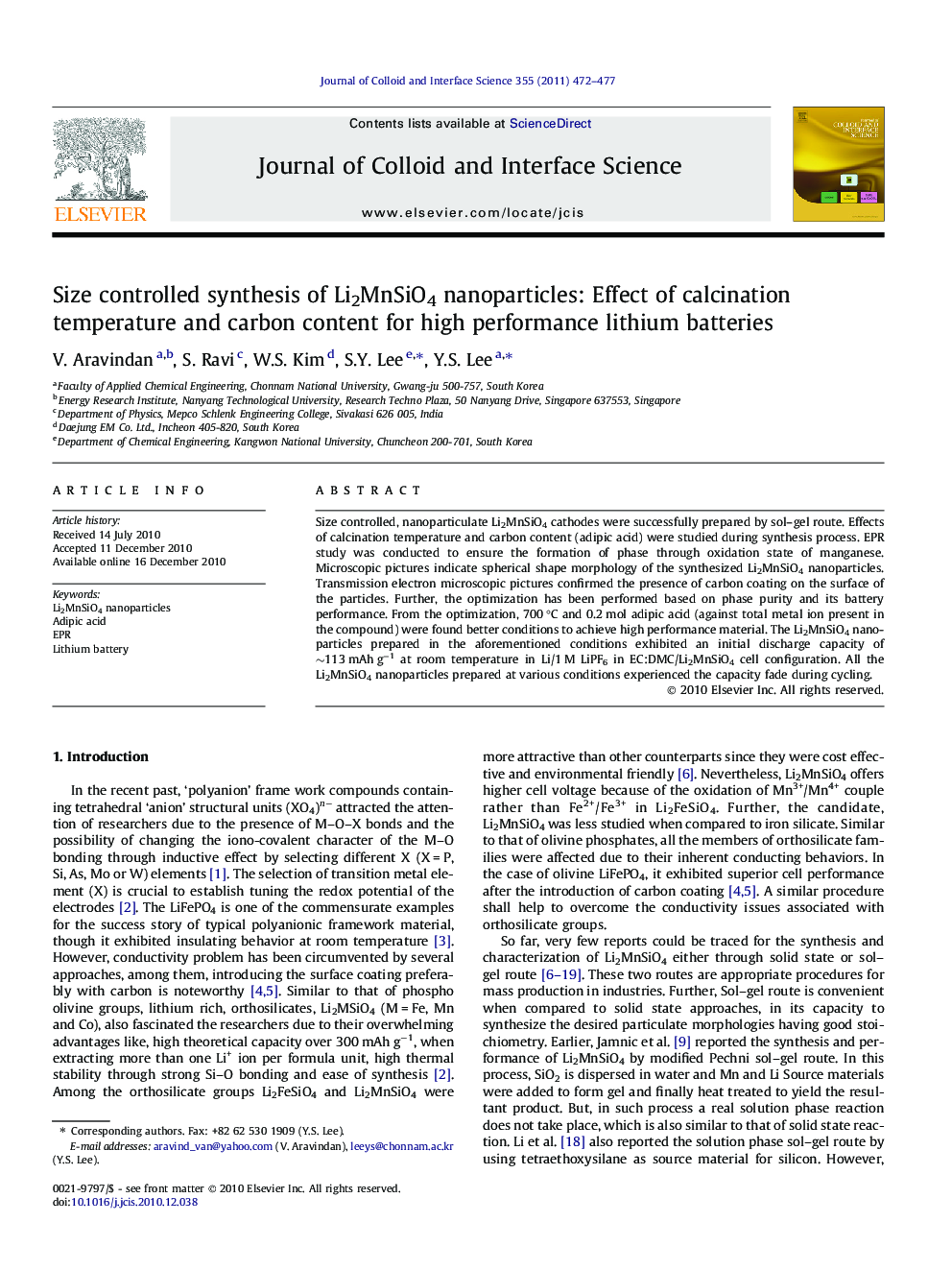 Size controlled synthesis of Li2MnSiO4 nanoparticles: Effect of calcination temperature and carbon content for high performance lithium batteries