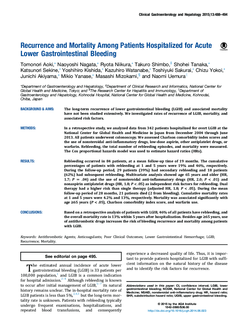 Recurrence and Mortality Among Patients Hospitalized for Acute Lower Gastrointestinal Bleeding