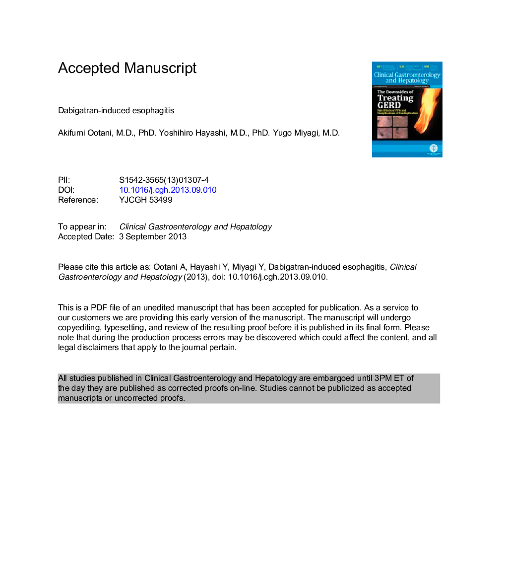 Dabigatran-Induced Esophagitis
