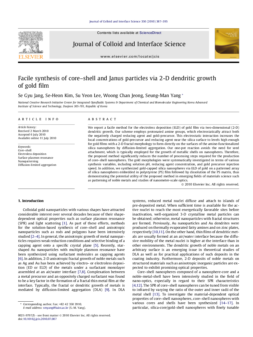 Facile synthesis of core-shell and Janus particles via 2-D dendritic growth of gold film