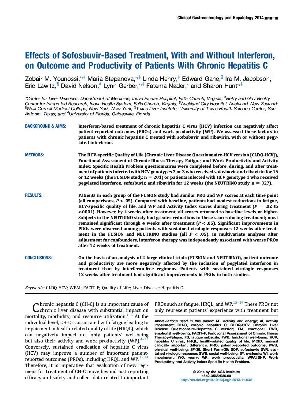 Effects of Sofosbuvir-Based Treatment, With and Without Interferon, on Outcome and Productivity of Patients With Chronic Hepatitis C