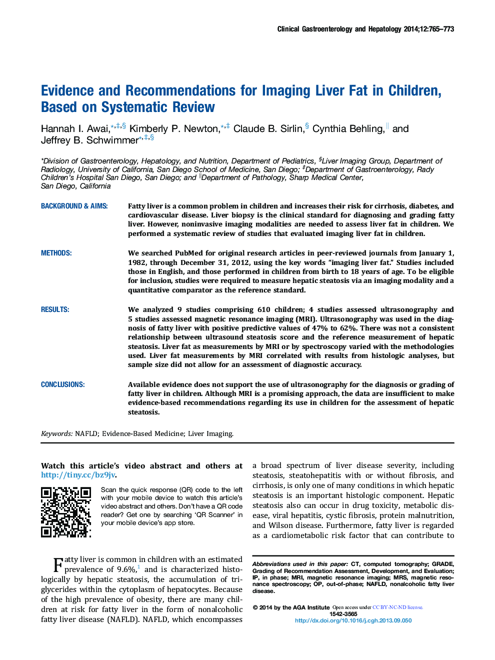مقاله اصلی بررسی های سیستماتیک و متاآنالیز ها اطالعات و توصیه هایی برای تصویربرداری چربی های کبدی در کودکان براساس بررسی سیستماتیک 