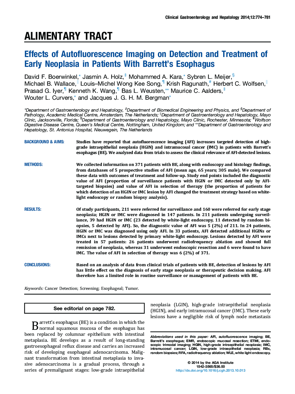 Effects of Autofluorescence Imaging on Detection and Treatment of Early Neoplasia in Patients With Barrett's Esophagus